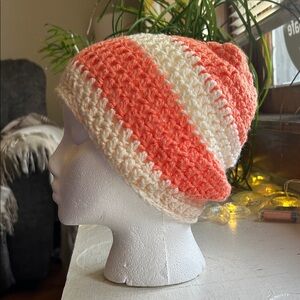 Chic Crochet Beanie - Cream and Orange